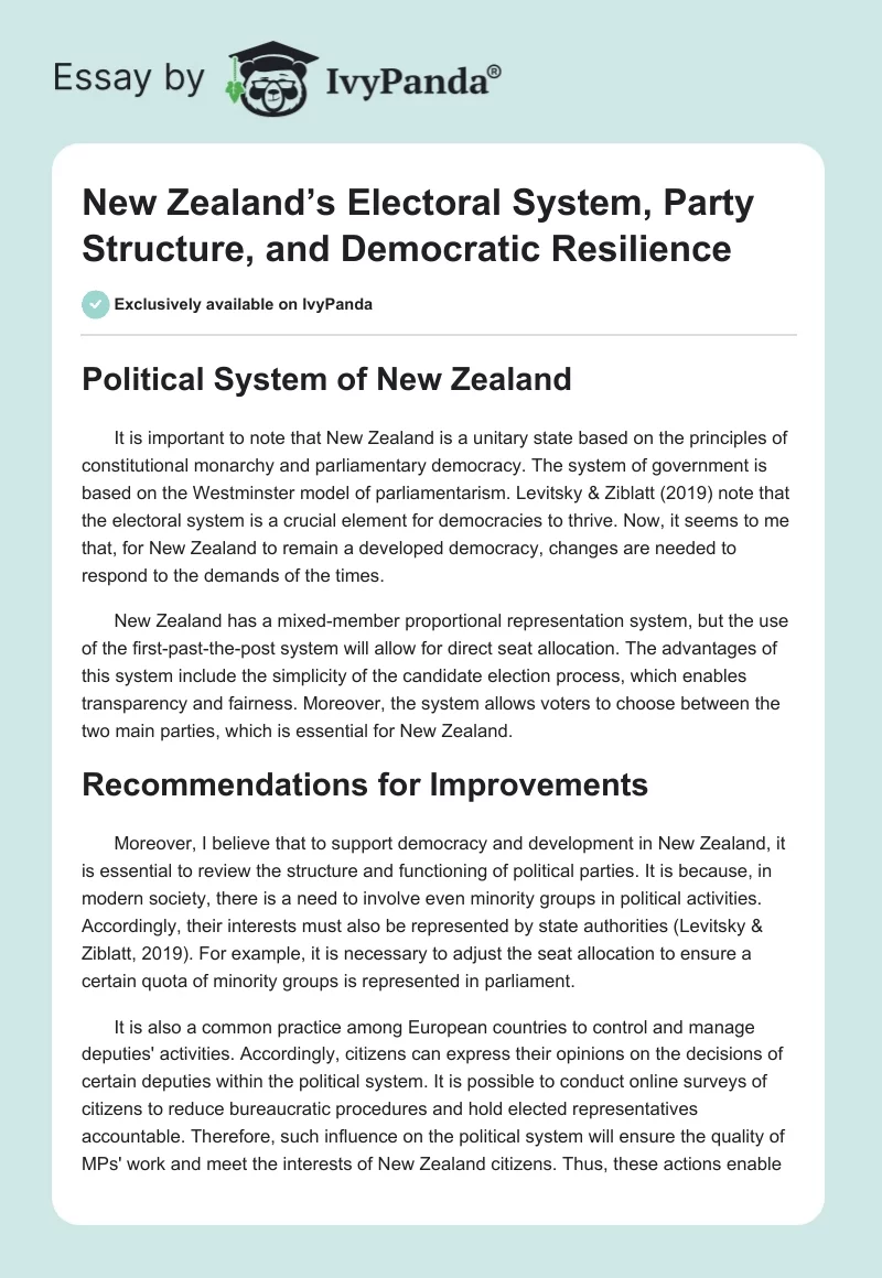 New Zealand’s Electoral System, Party Structure, and Democratic Resilience. Page 1