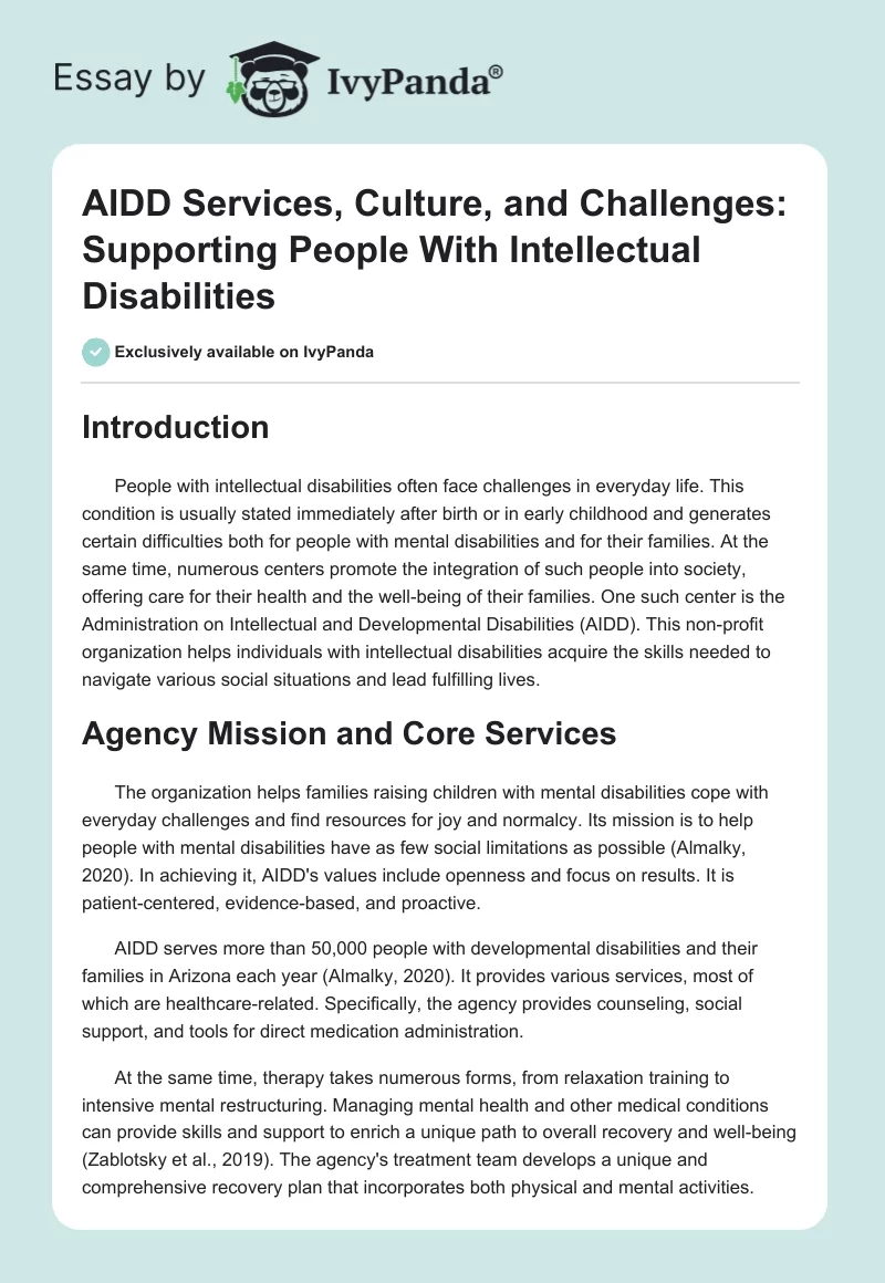 AIDD Services, Culture, and Challenges: Supporting People With Intellectual Disabilities. Page 1