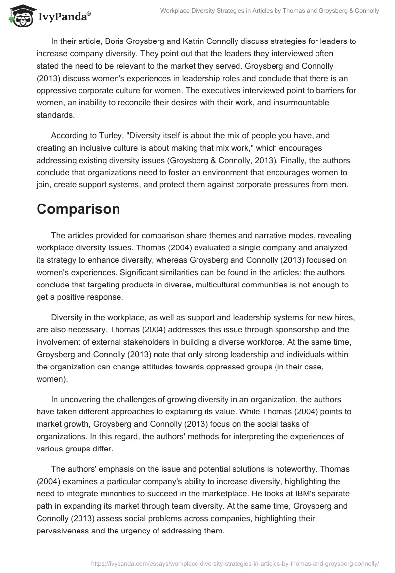 Workplace Diversity Strategies in Articles by Thomas and Groysberg & Connolly. Page 2