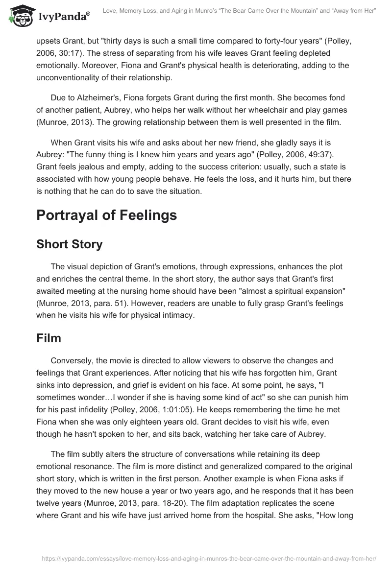 Love, Memory Loss, and Aging in Munro’s “The Bear Came Over the Mountain” and “Away from Her”. Page 2