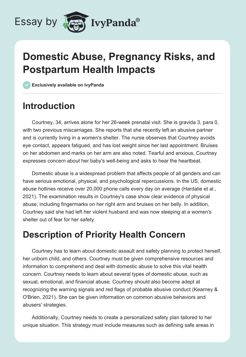 Domestic Abuse, Pregnancy Risks, and Postpartum Health Impacts. Page 1
