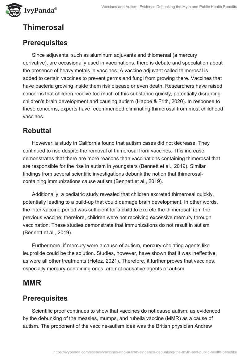 Vaccines and Autism: Evidence Debunking the Myth and Public Health Benefits. Page 2