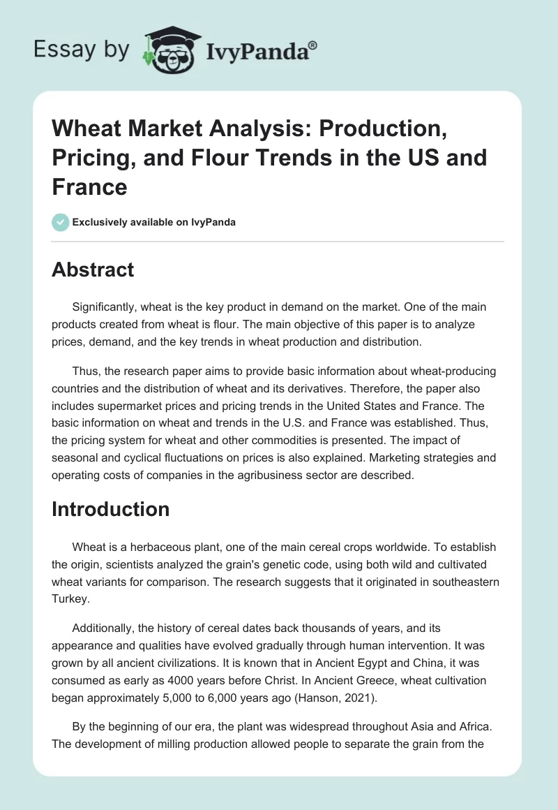 Wheat Market Analysis: Production, Pricing, and Flour Trends in the US and France. Page 1