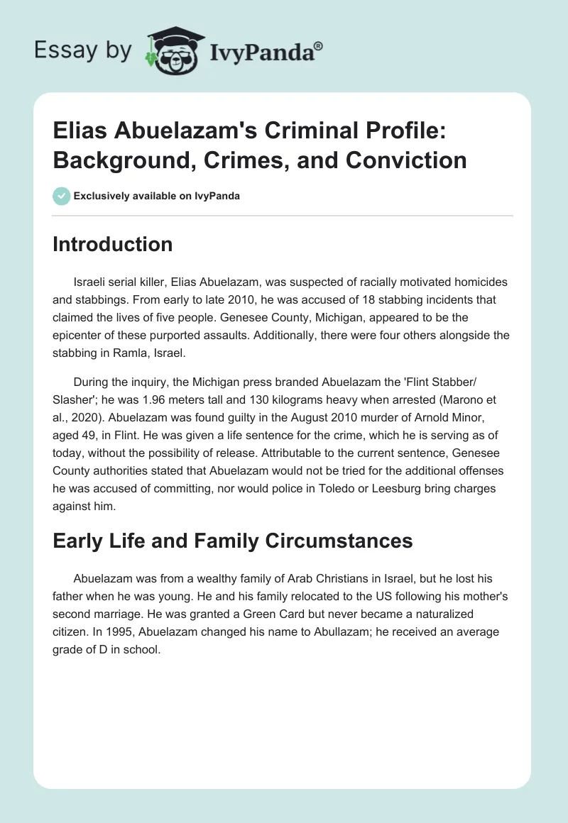 Elias Abuelazam's Criminal Profile: Background, Crimes, and Conviction. Page 1