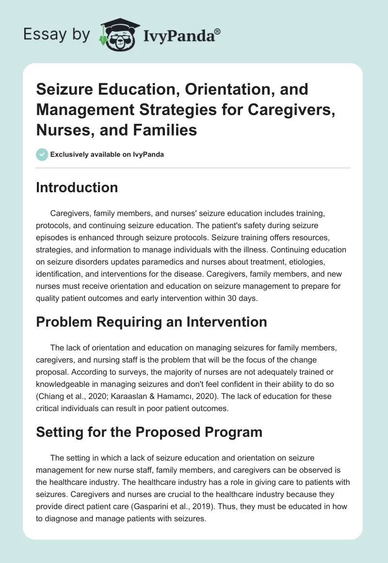 Seizure Education, Orientation, and Management Strategies for Caregivers, Nurses, and Families. Page 1