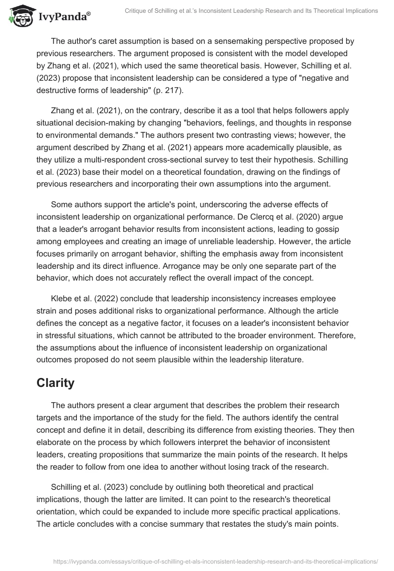 Critique of Schilling et al.’s Inconsistent Leadership Research and Its Theoretical Implications. Page 2