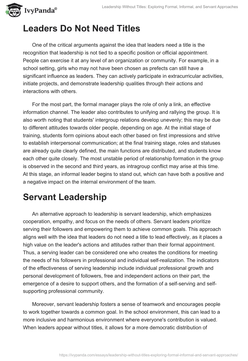 Leadership Without Titles: Exploring Formal, Informal, and Servant Approaches. Page 2