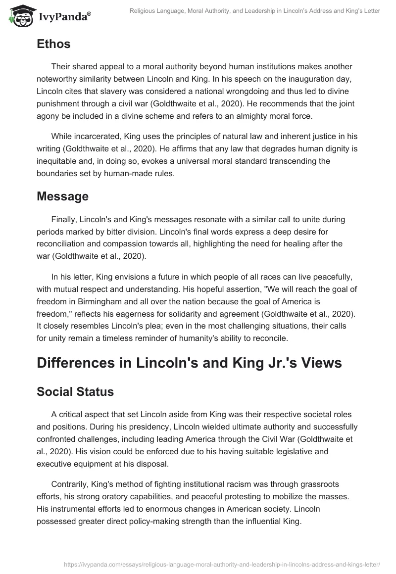 Religious Language, Moral Authority, and Leadership in Lincoln’s Address and King’s Letter. Page 2