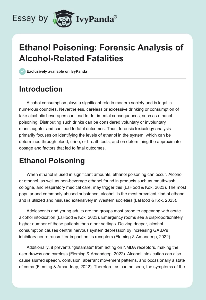 Ethanol Poisoning: Forensic Analysis of Alcohol-Related Fatalities. Page 1