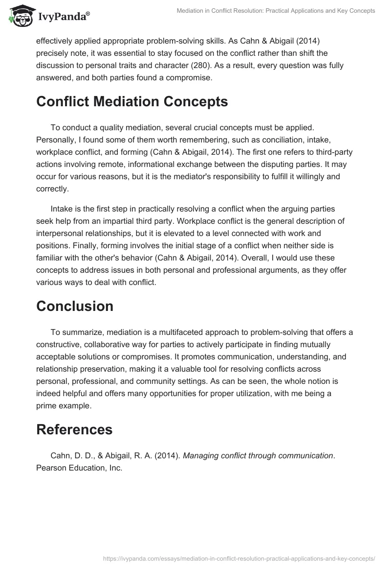 Mediation in Conflict Resolution: Practical Applications and Key Concepts. Page 2
