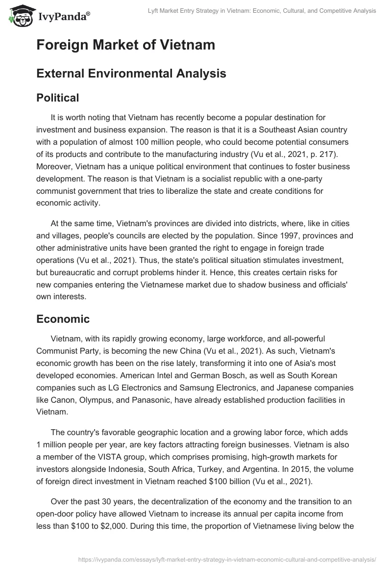 Lyft Market Entry Strategy in Vietnam: Economic, Cultural, and Competitive Analysis. Page 2