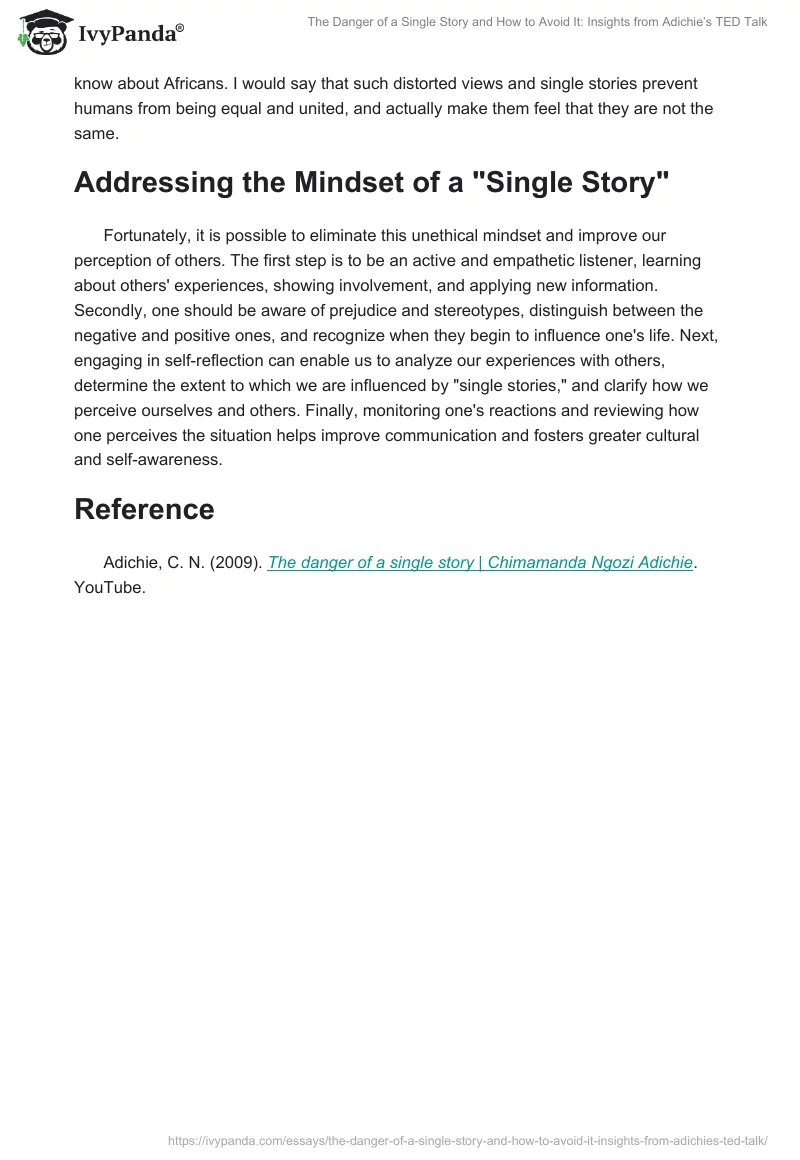 The Danger of a Single Story and How to Avoid It: Insights from Adichie’s TED Talk. Page 2