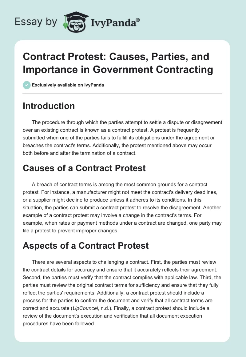 Contract Protest: Causes, Parties, and Importance in Government Contracting. Page 1