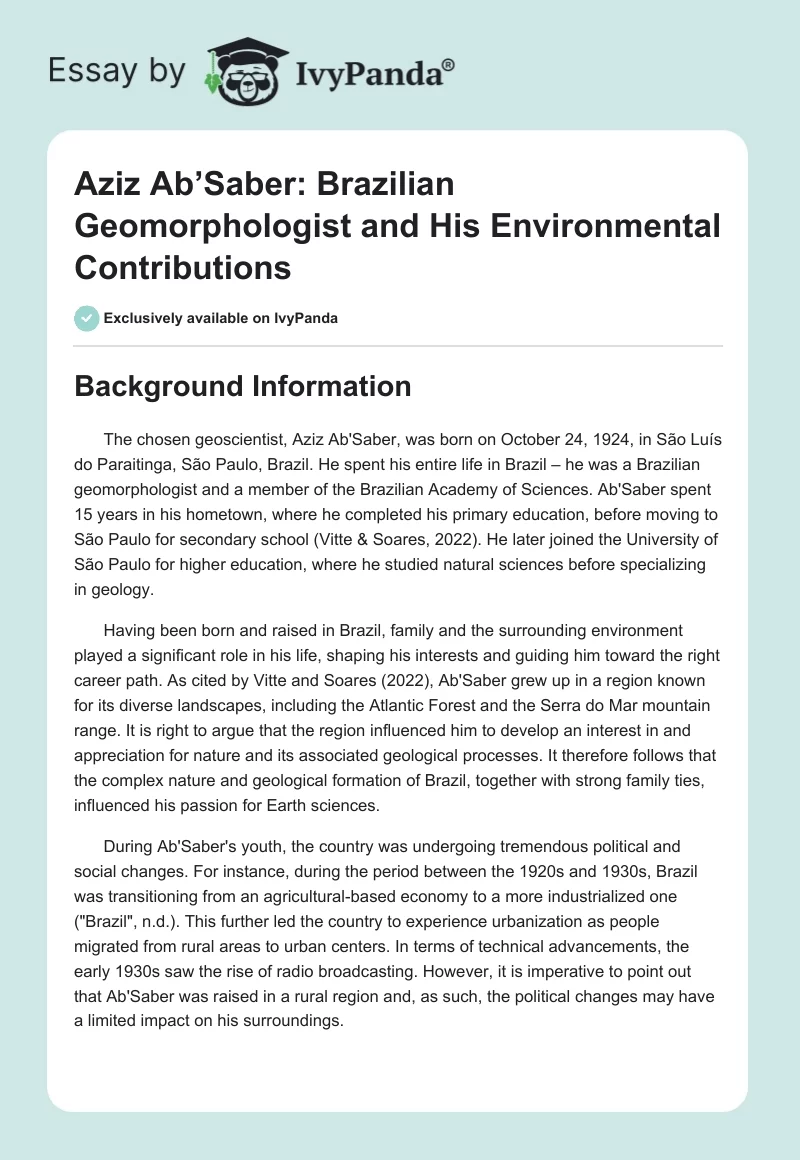 Aziz Ab’Saber: Brazilian Geomorphologist and His Environmental Contributions. Page 1