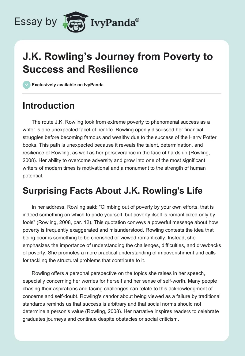 J.K. Rowling’s Journey from Poverty to Success and Resilience. Page 1