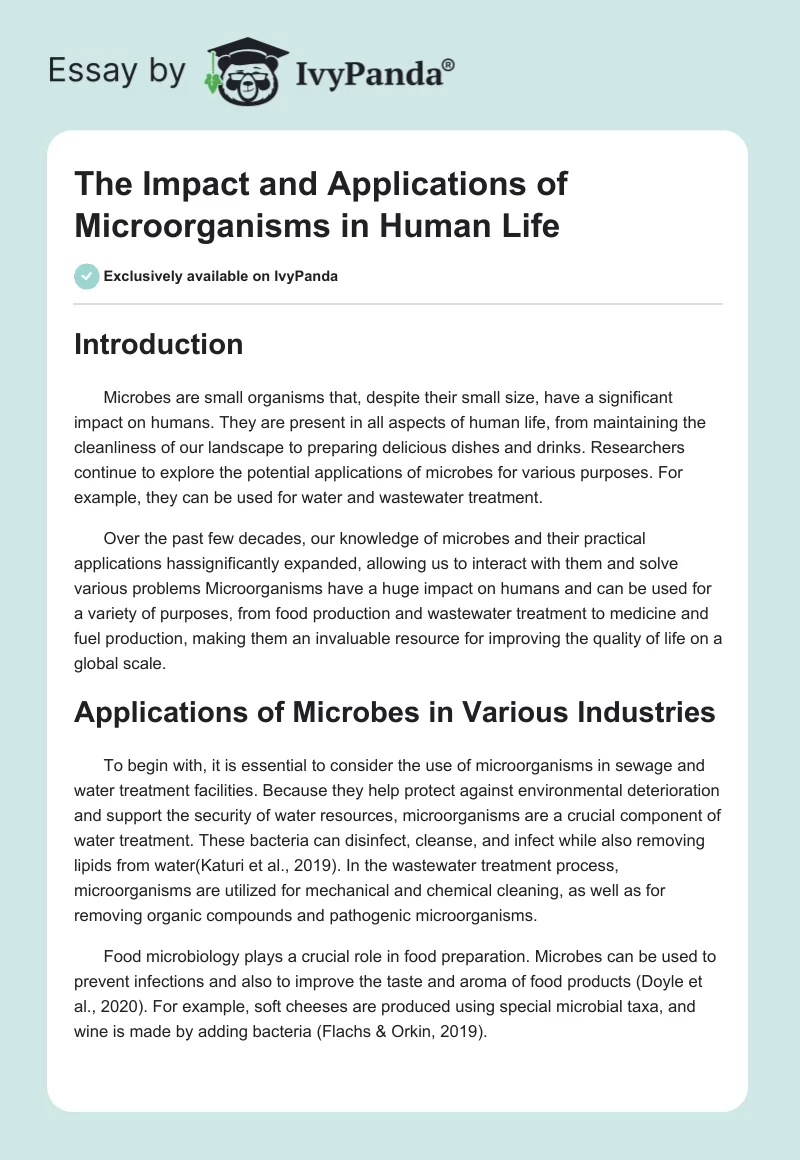 The Impact and Applications of Microorganisms in Human Life. Page 1