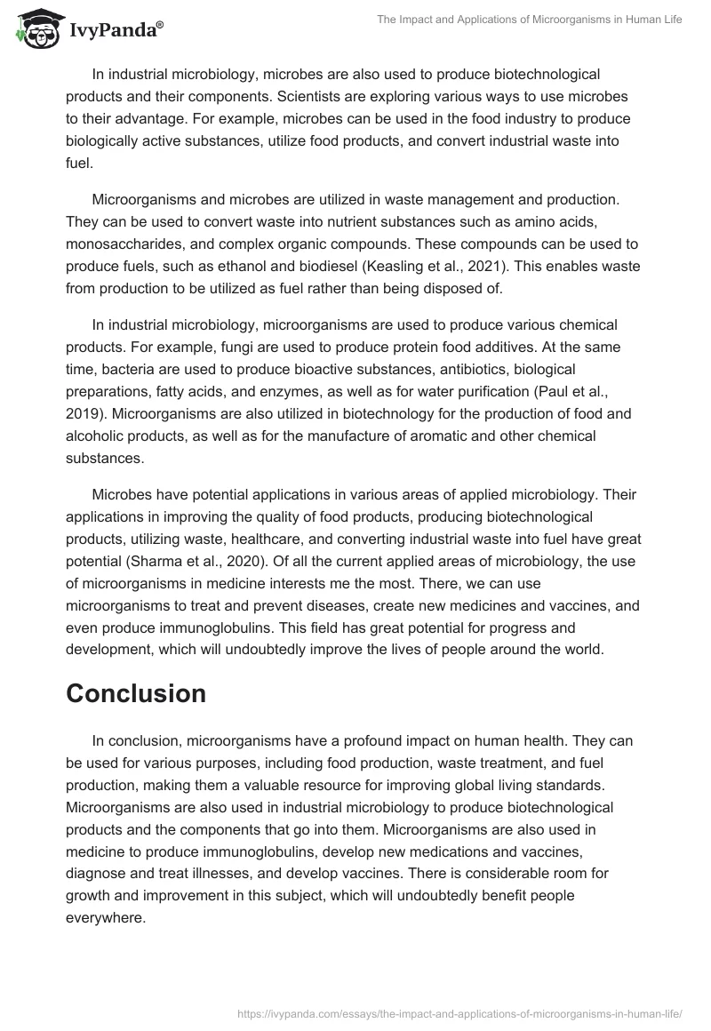 The Impact and Applications of Microorganisms in Human Life. Page 2
