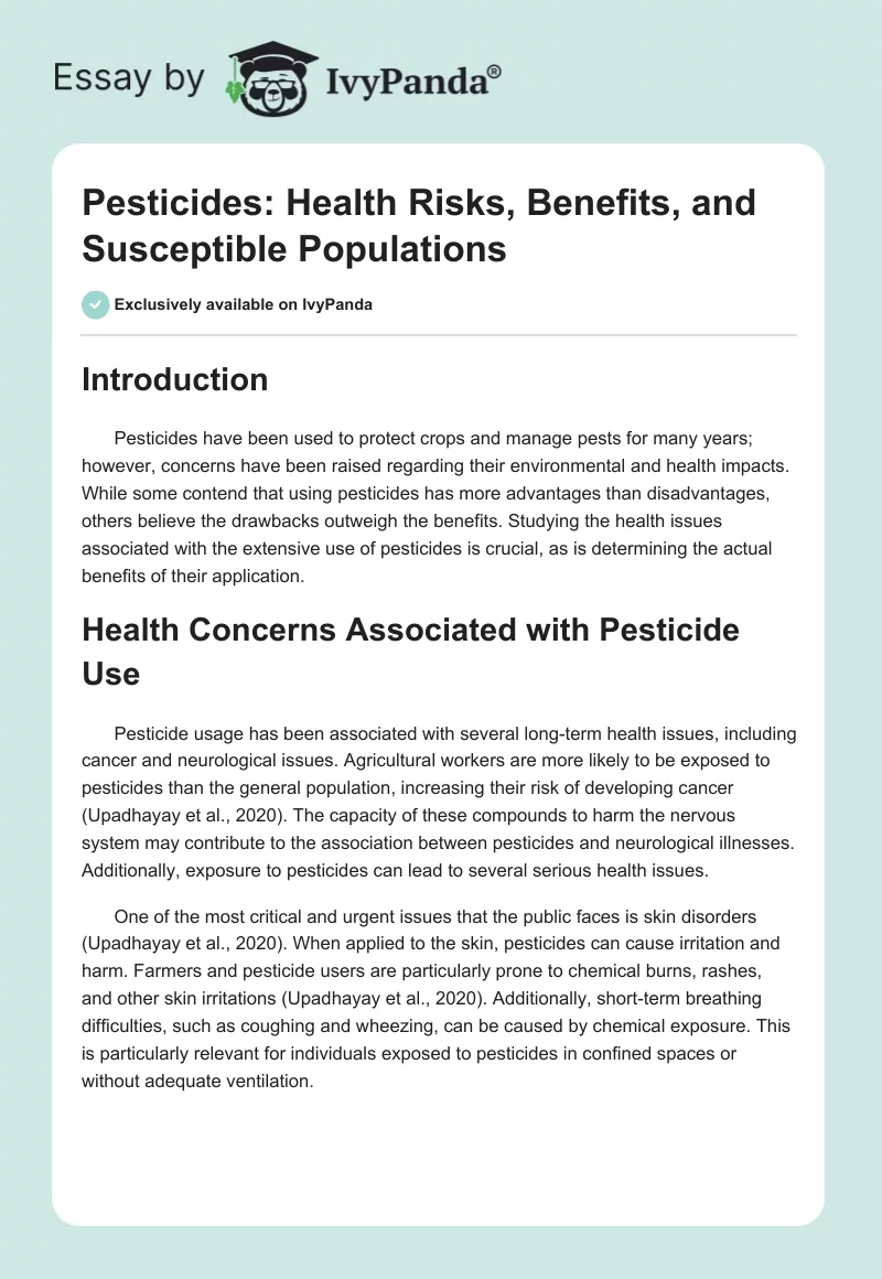 Pesticides: Health Risks, Benefits, and Susceptible Populations. Page 1