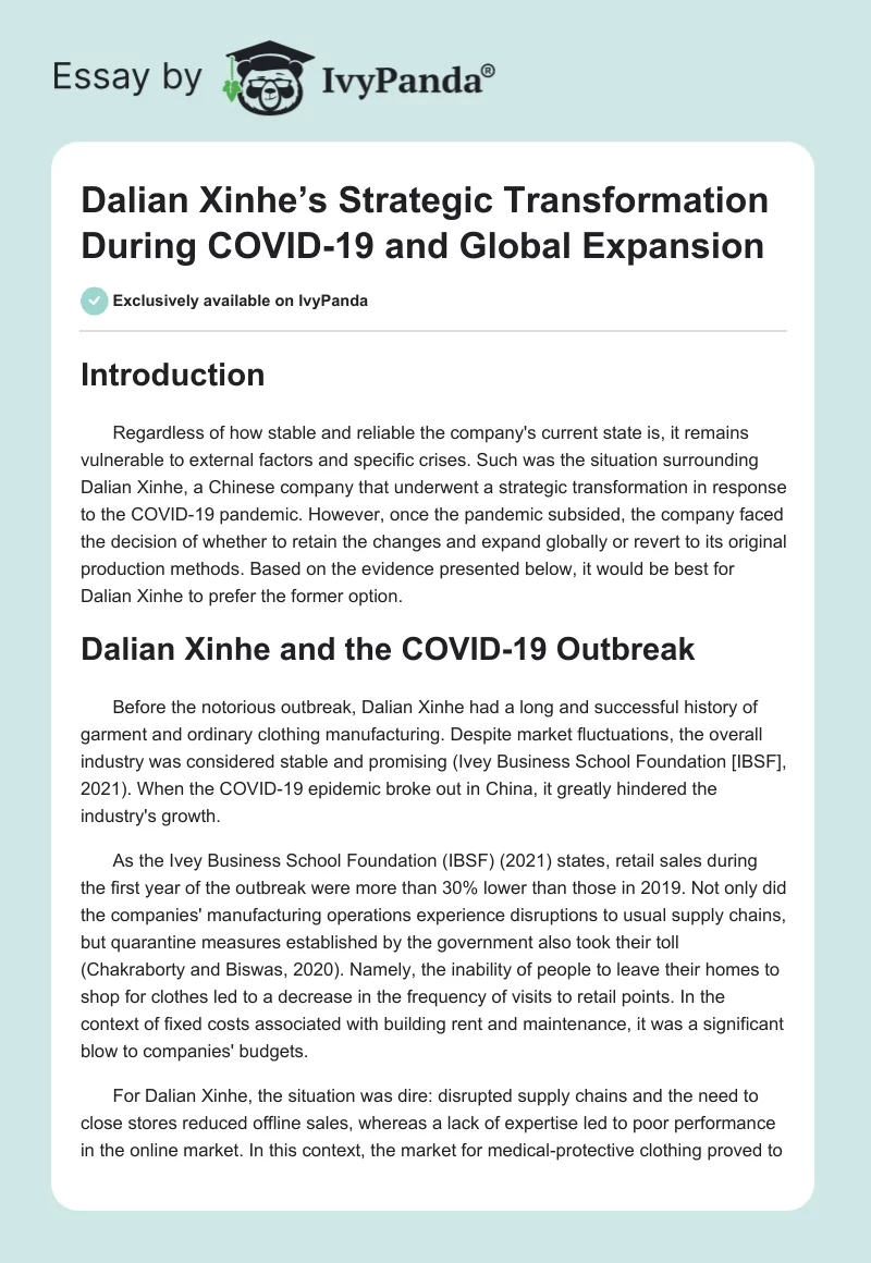 Dalian Xinhe’s Strategic Transformation During COVID-19 and Global Expansion. Page 1