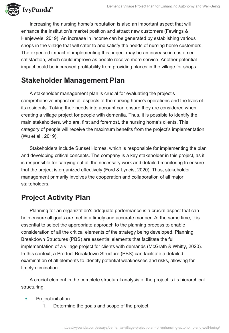 Dementia Village Project Plan for Enhancing Autonomy and Well-Being. Page 2