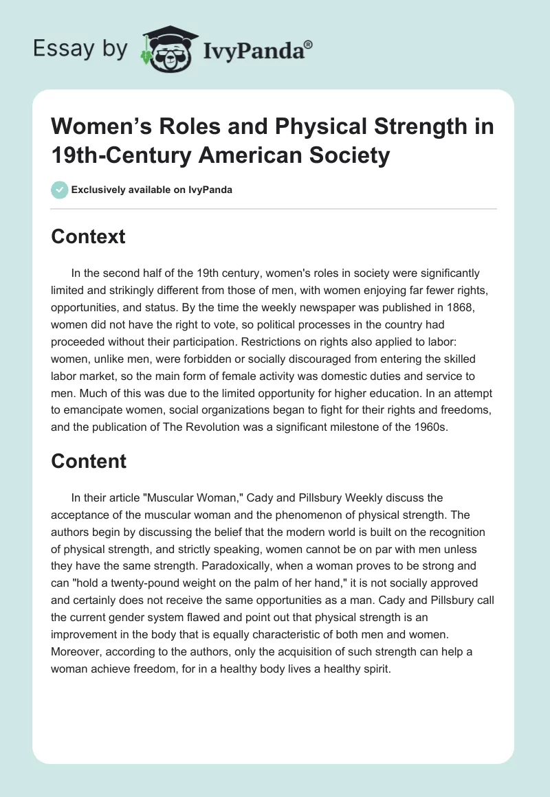 Women’s Roles and Physical Strength in 19th-Century American Society. Page 1