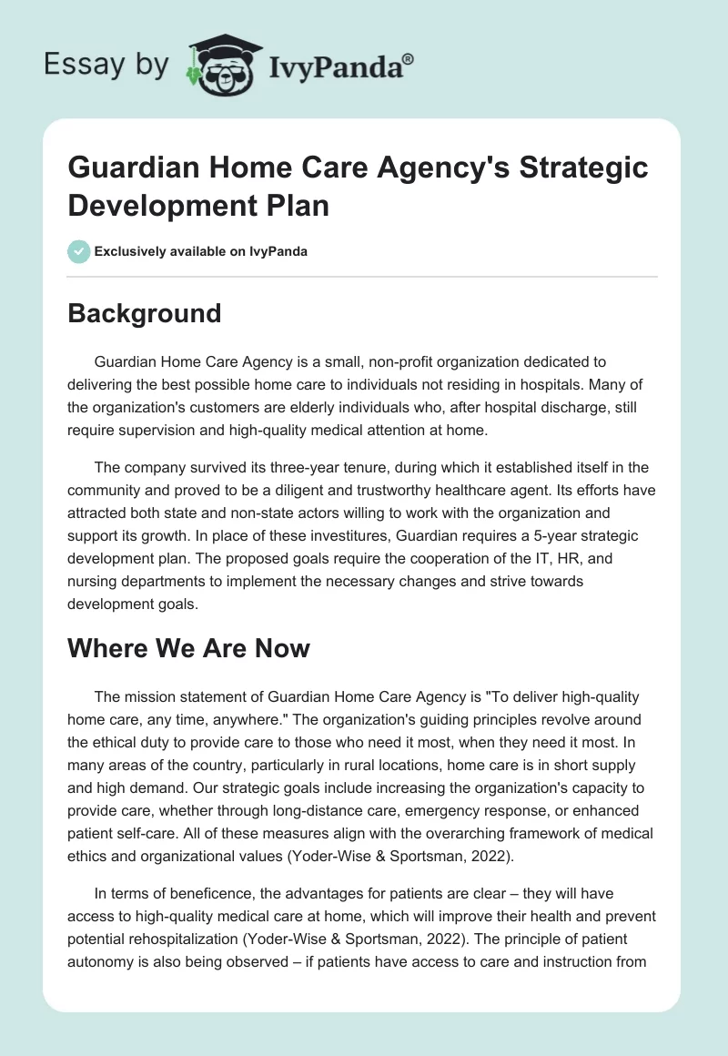 Guardian Home Care Agency's Strategic Development Plan. Page 1