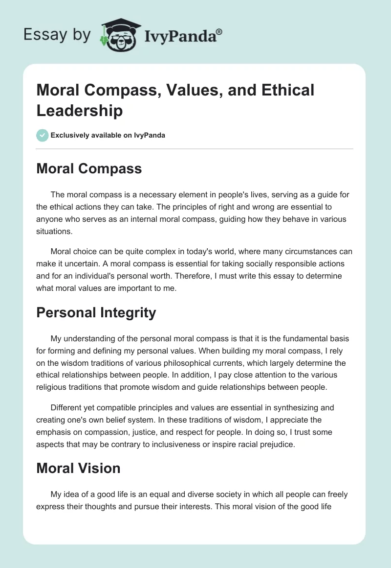 Moral Compass, Values, and Ethical Leadership. Page 1