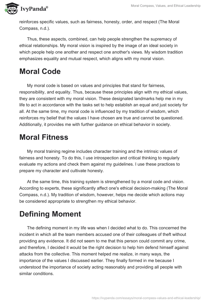Moral Compass, Values, and Ethical Leadership. Page 2