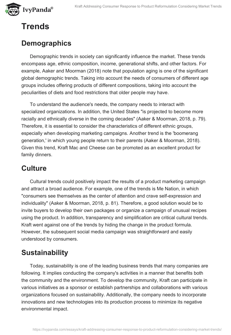 Kraft Addressing Consumer Response to Product Reformulation Considering Market Trends. Page 2
