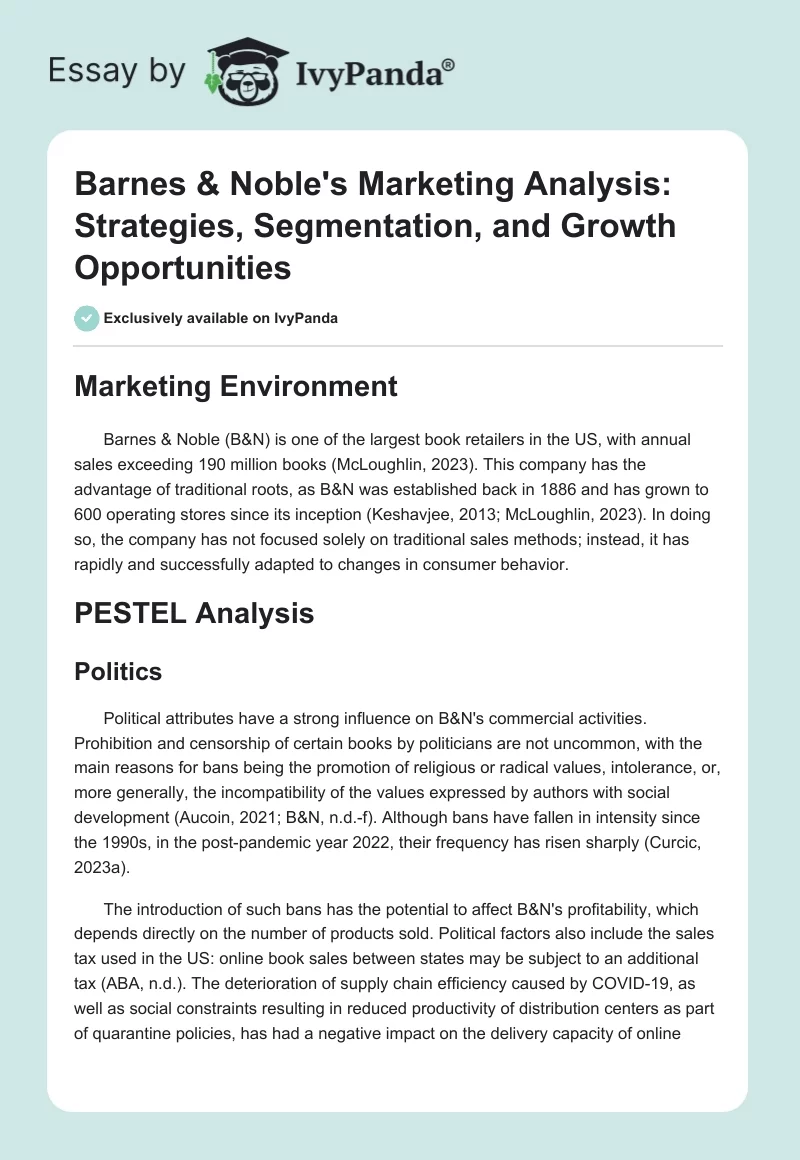 Barnes & Noble's Marketing Analysis: Strategies, Segmentation, and Growth Opportunities. Page 1