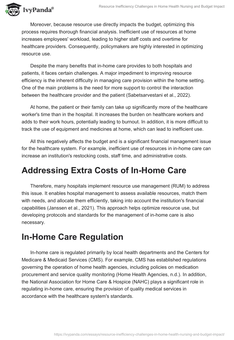 Resource Inefficiency Challenges in Home Health Nursing and Budget Impact. Page 2