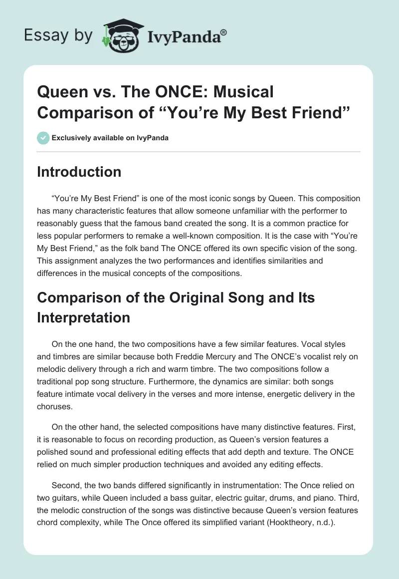 Queen vs. The ONCE: Musical Comparison of “You’re My Best Friend”. Page 1