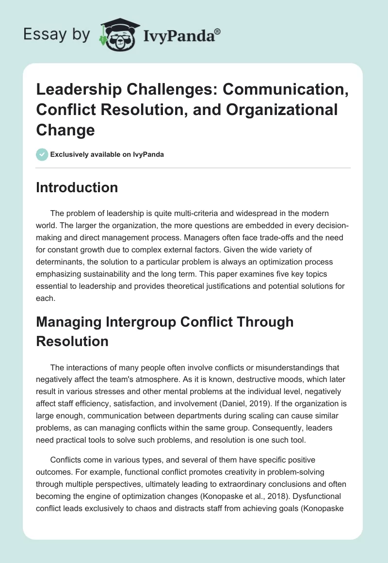 Leadership Challenges: Communication, Conflict Resolution, and Organizational Change. Page 1
