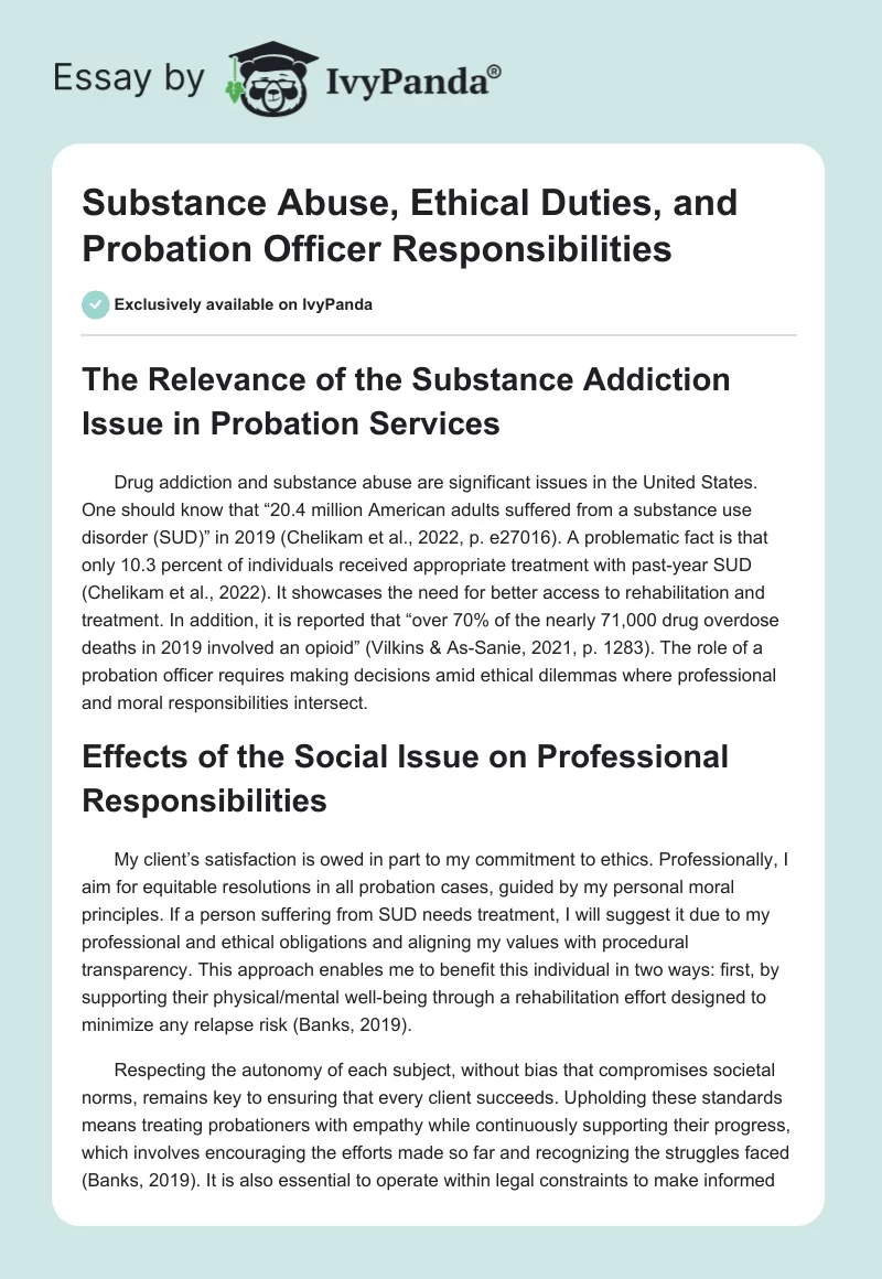 Substance Abuse, Ethical Duties, and Probation Officer Responsibilities. Page 1