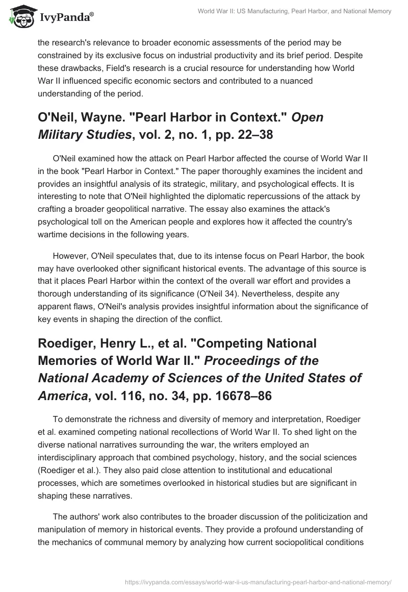 World War II: US Manufacturing, Pearl Harbor, and National Memory. Page 2
