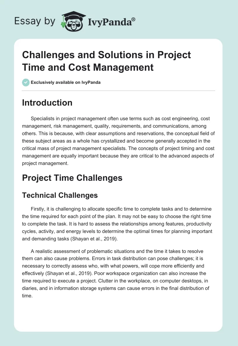 Challenges and Solutions in Project Time and Cost Management. Page 1
