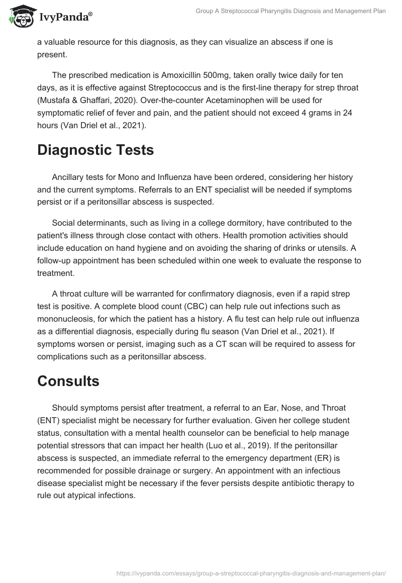 Group A Streptococcal Pharyngitis Diagnosis and Management Plan. Page 2