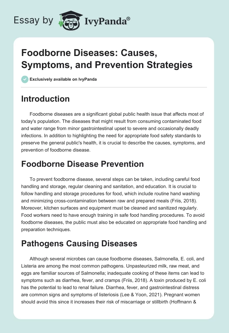 Foodborne Diseases: Causes, Symptoms, and Prevention Strategies. Page 1