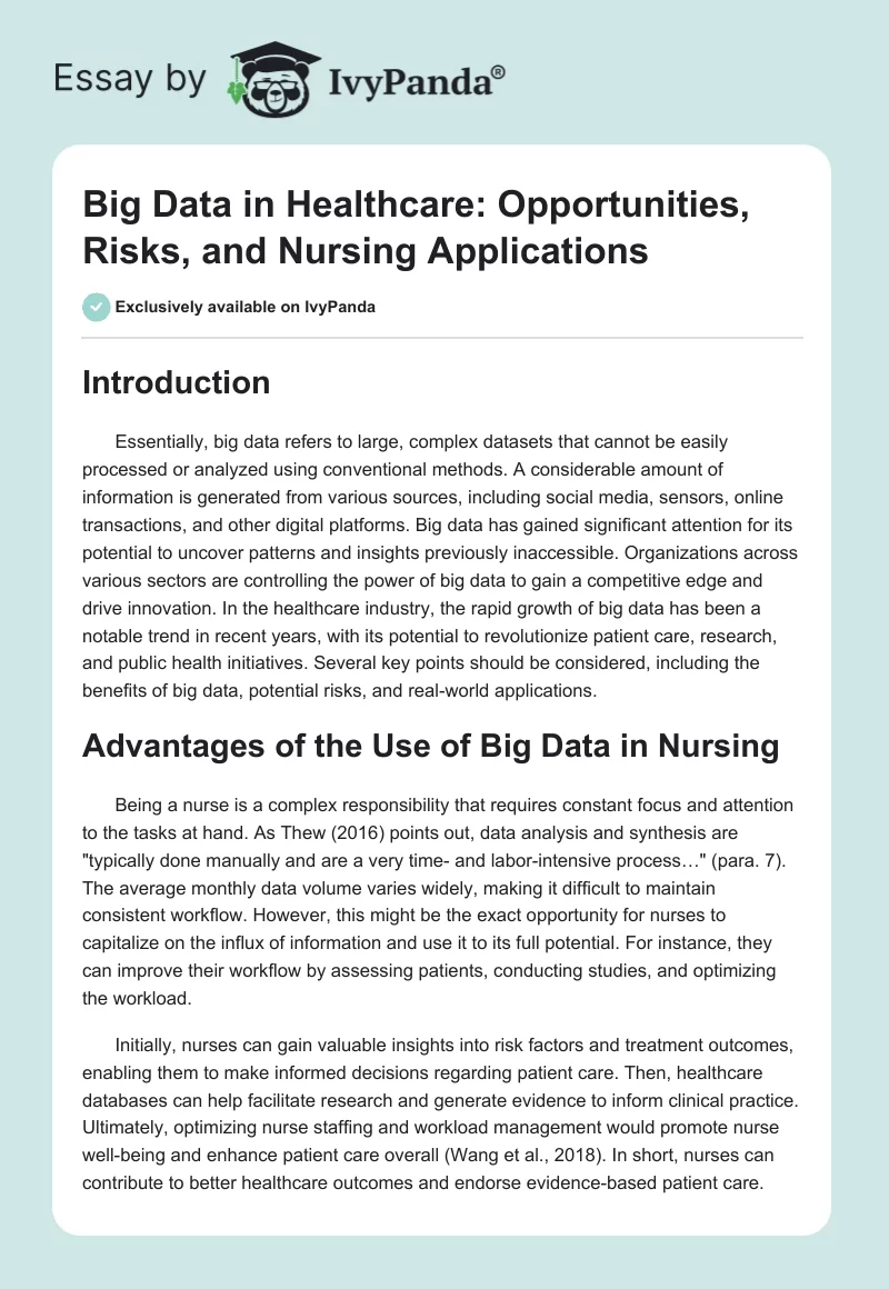 Big Data in Healthcare: Opportunities, Risks, and Nursing Applications. Page 1