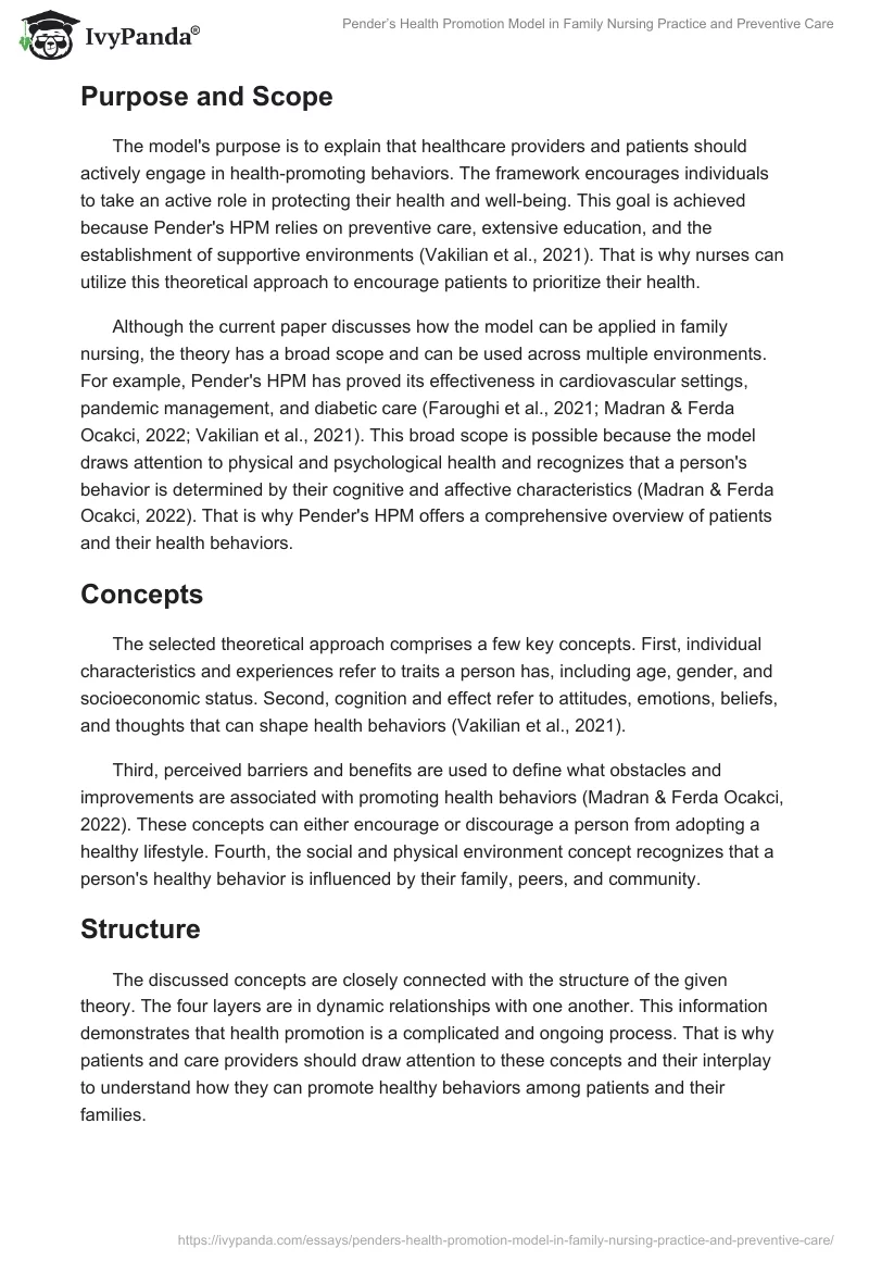 Pender’s Health Promotion Model in Family Nursing Practice and Preventive Care. Page 2