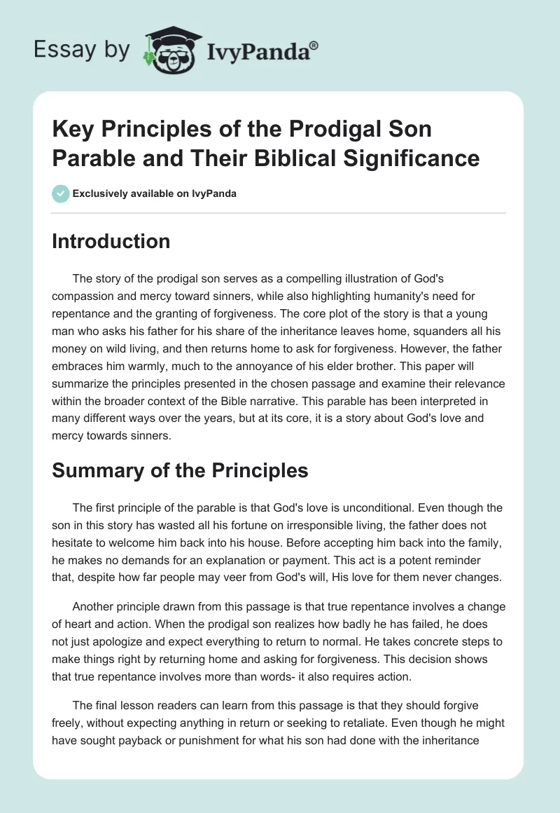 Key Principles of the Prodigal Son Parable and Their Biblical Significance. Page 1