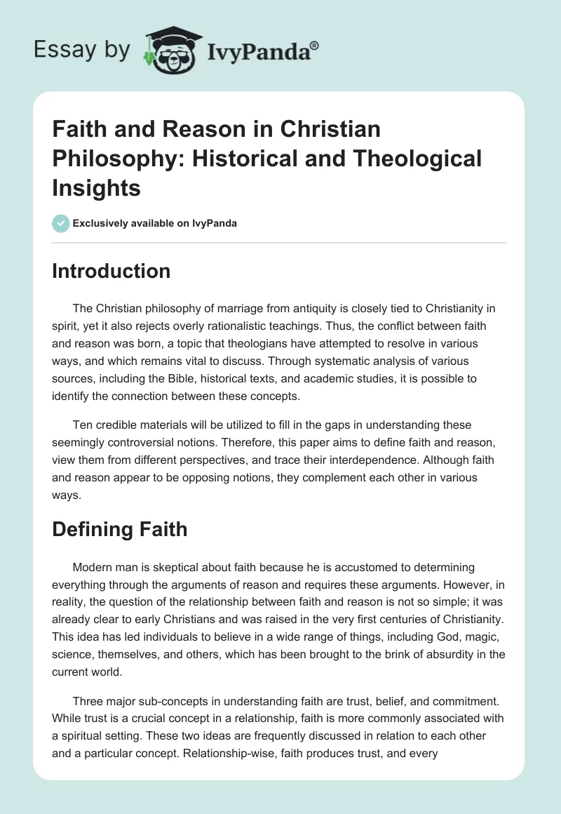 Faith and Reason in Christian Philosophy: Historical and Theological Insights. Page 1