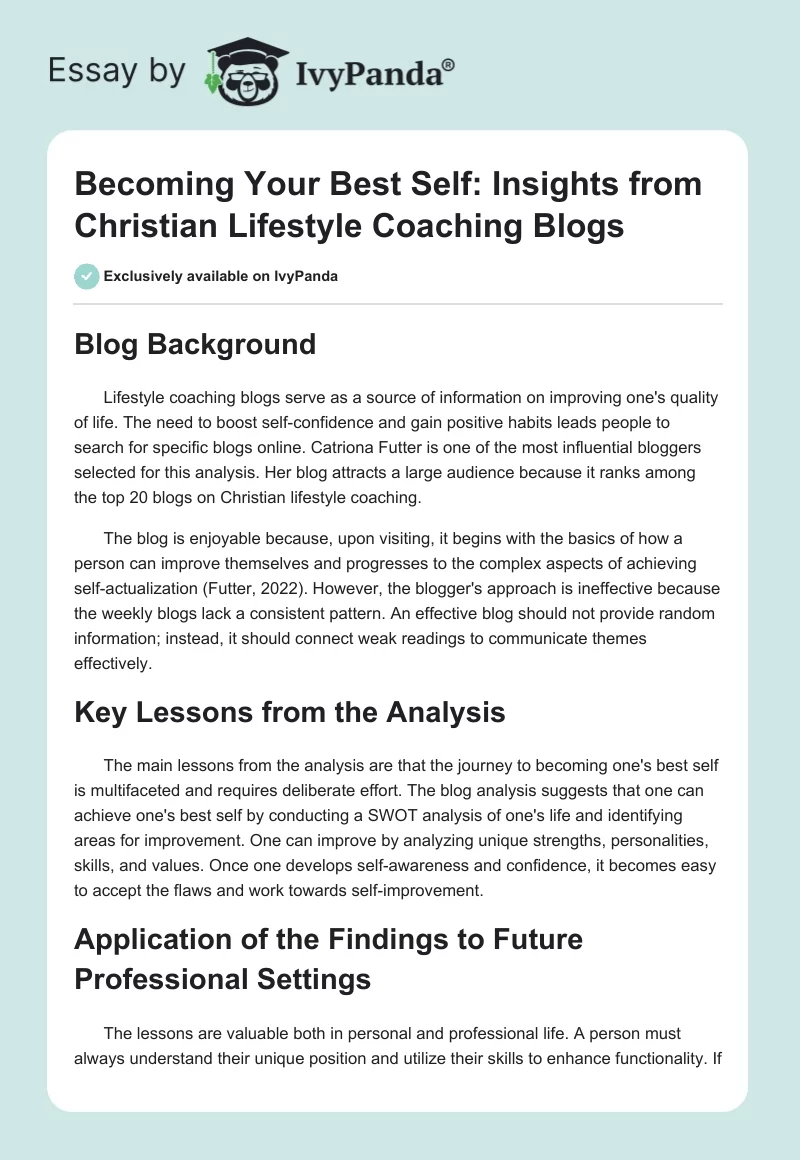 Becoming Your Best Self: Insights from Christian Lifestyle Coaching Blogs. Page 1