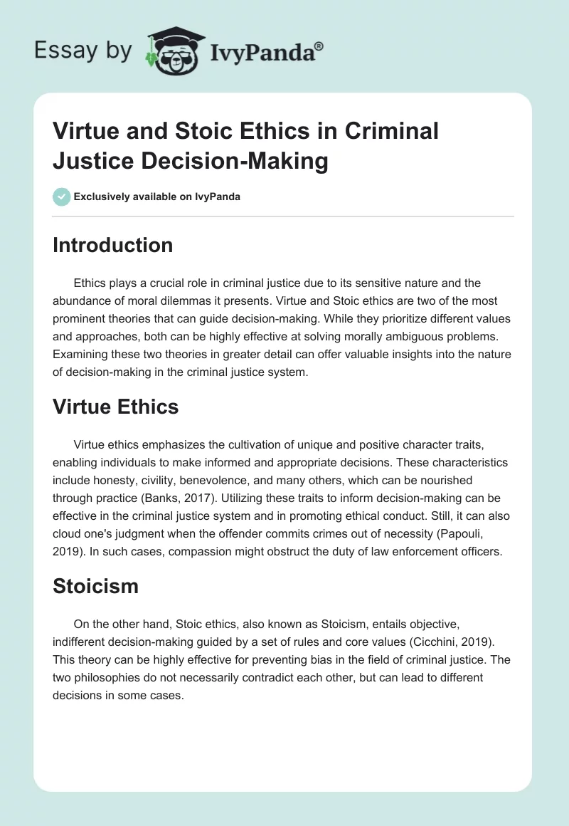 Virtue and Stoic Ethics in Criminal Justice Decision-Making. Page 1