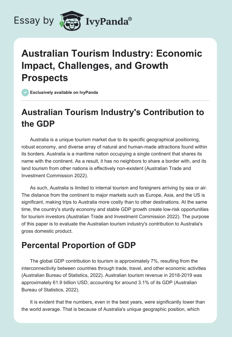 Australian Tourism Industry: Economic Impact, Challenges, and Growth Prospects. Page 1