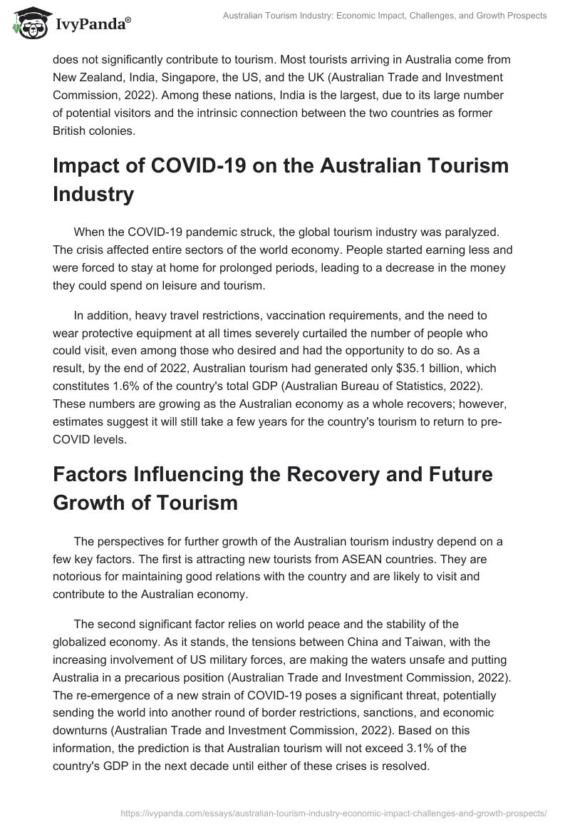 Australian Tourism Industry: Economic Impact, Challenges, and Growth Prospects. Page 2