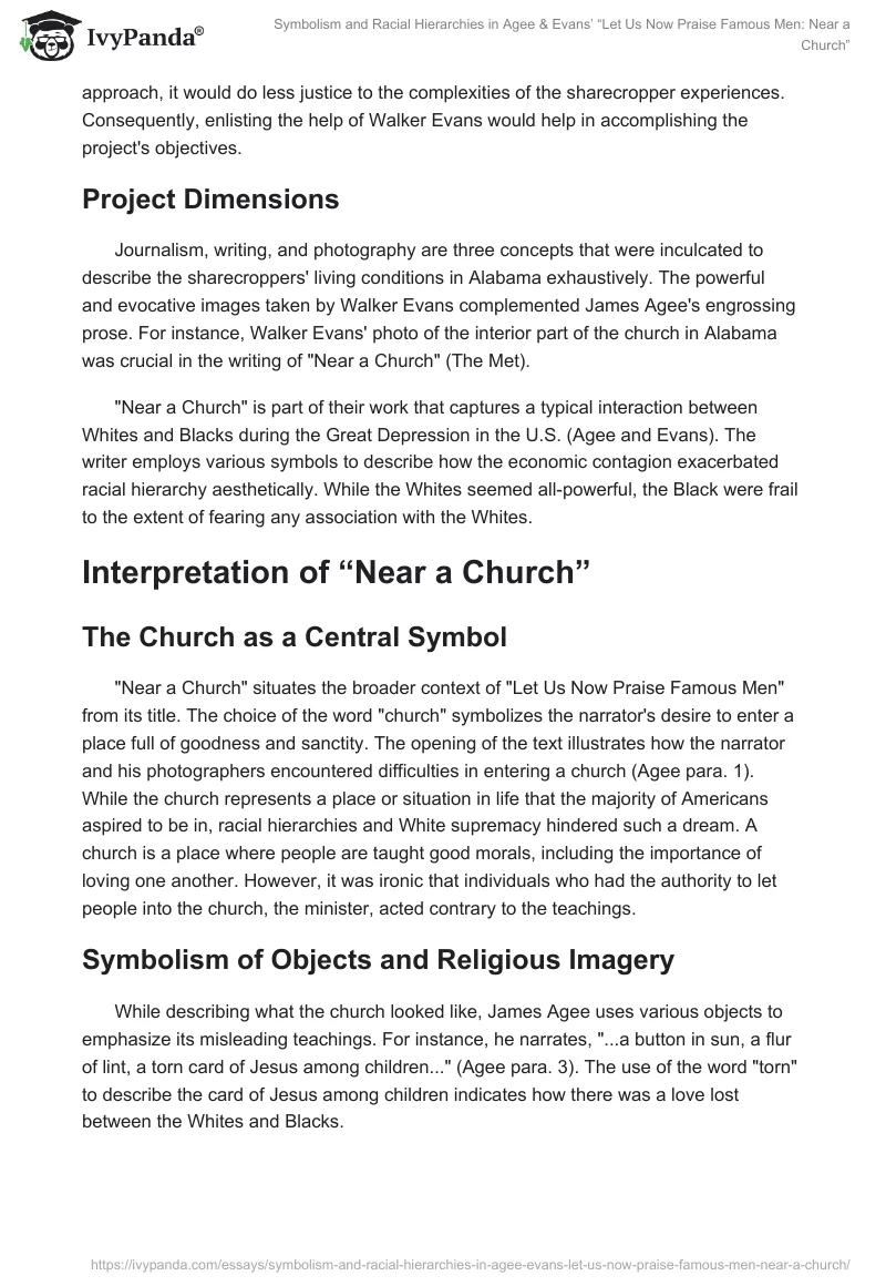 Symbolism and Racial Hierarchies in Agee & Evans’ “Let Us Now Praise Famous Men: Near a Church”. Page 2