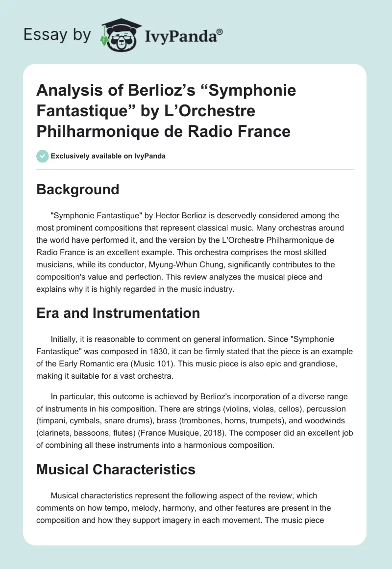 Analysis of Berlioz’s “Symphonie Fantastique” by L’Orchestre Philharmonique de Radio France. Page 1