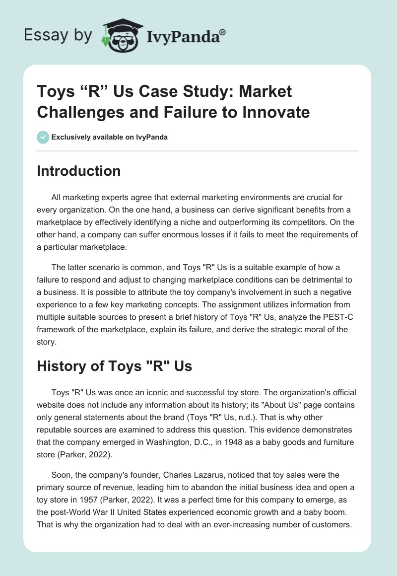 Toys “R” Us Case Study: Market Challenges and Failure to Innovate. Page 1