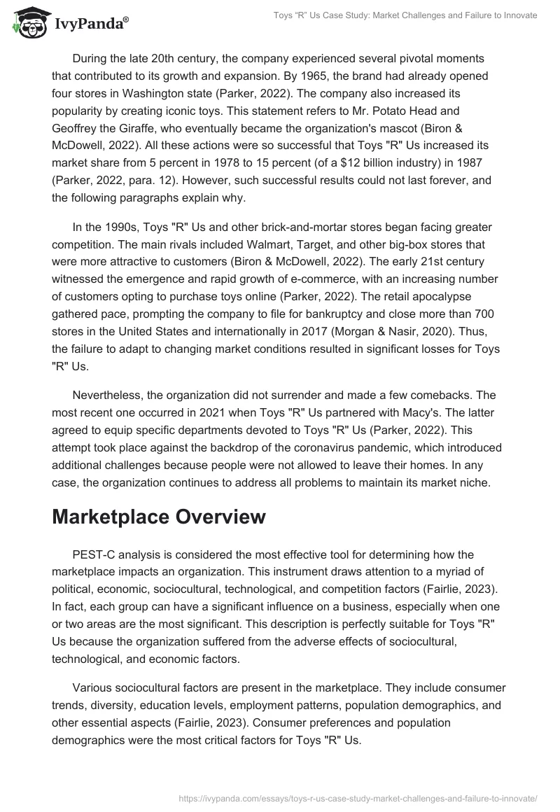 Toys “R” Us Case Study: Market Challenges and Failure to Innovate. Page 2